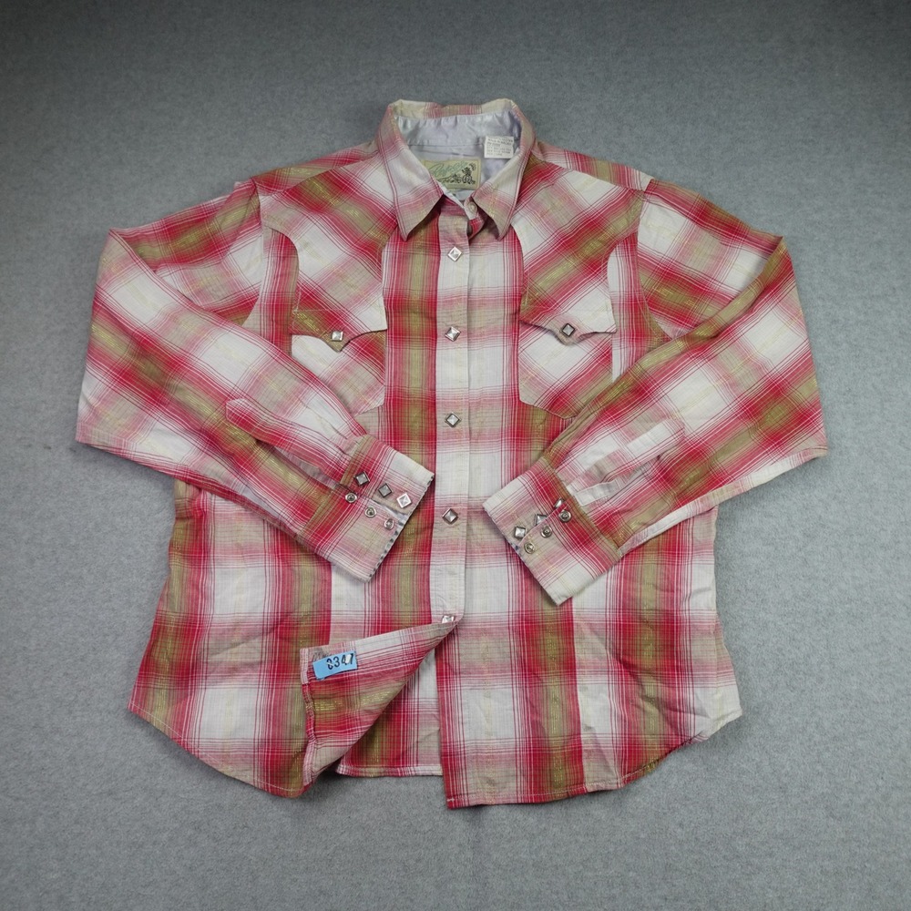 Roper Shirt Womens XL Red Plaid Lurex Western Snap Button Long Sleeve